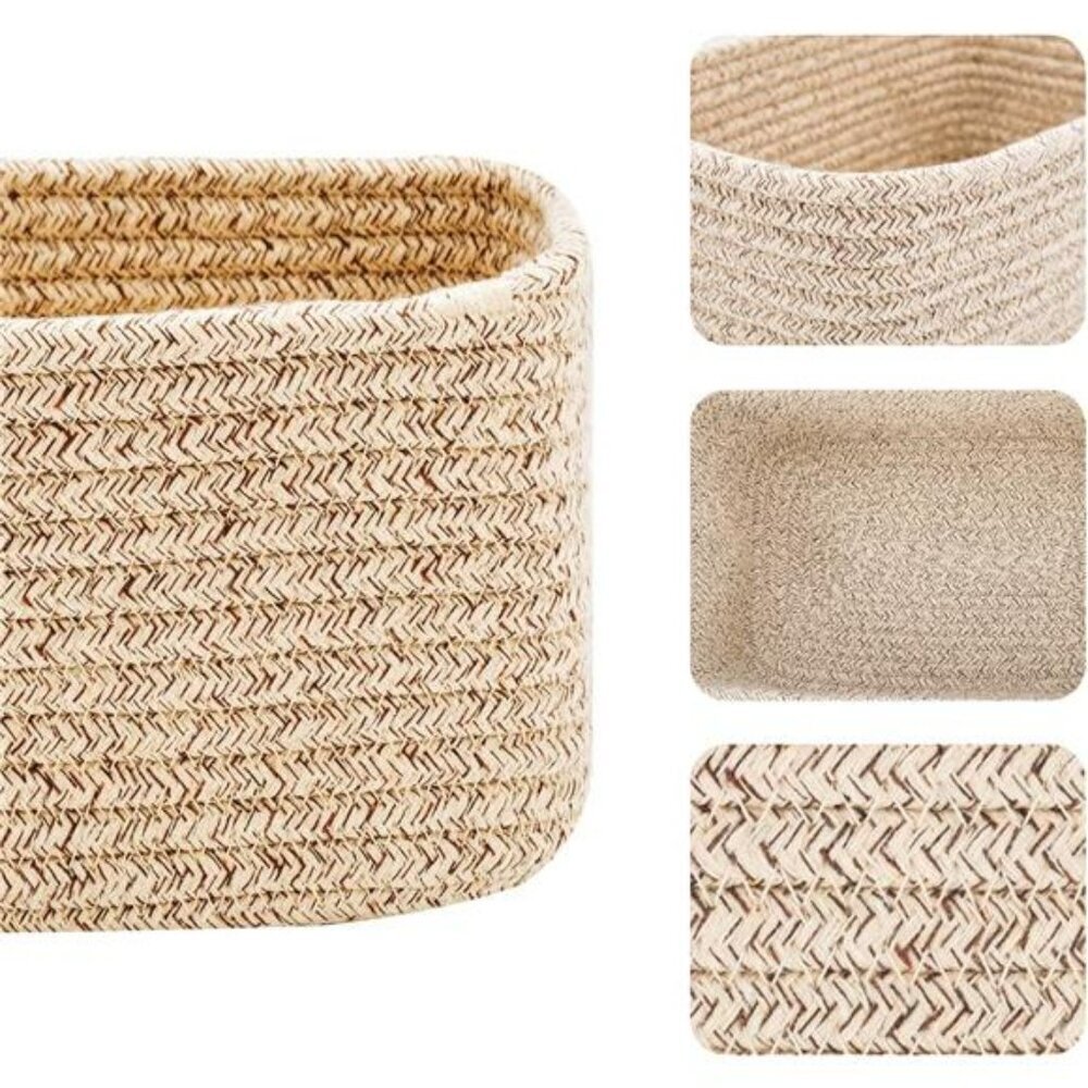 3 Pack Woven Cotton Storage Baskets Small Shelf Closet Organizer Bin Set - Picture 3 of 8
